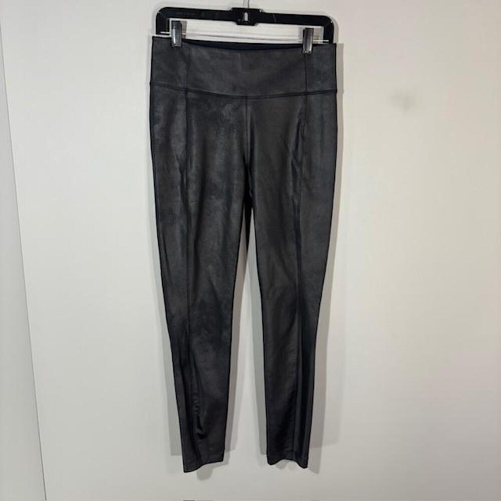 Athleta Leggings Womens M Gray Delancey Gleam Tight Mid Rise Ankle Faux Leather